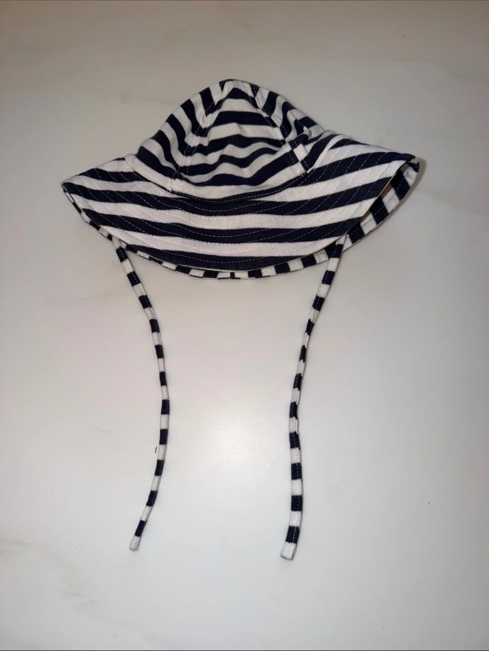 Zutano Striped Navy and White Baby Sun Hat with Ties